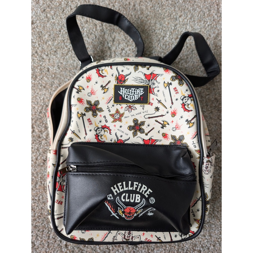 Stranger Things Hellfire Club Mini Backpack Tattoo Print Black White Netflix